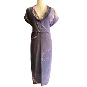 Risto 100% Silk Lightning Print Draped V-Neck Dress Large Avant Garde